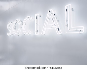 Social Media Neon Sign White Light Signage On Wall Technology Background