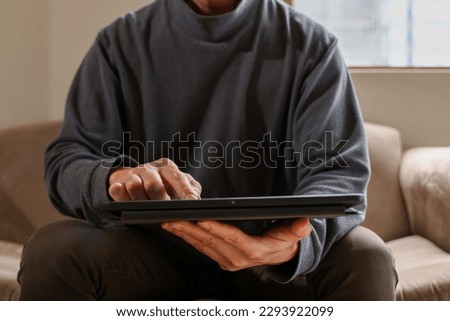social media online content, freelance worker, working online, content creator, man using laptop, man reading blog online on computer