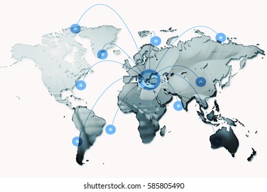 Social media with telecommunication technology, Connected lines on world map background, Futuristic background of Global business network.