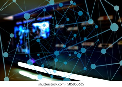 Social media with telecommunication technology, on abstract background, Connected lines.