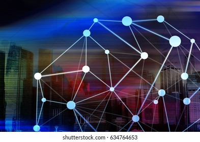Social media with telecommunication technology, on abstract background, Connected lines.