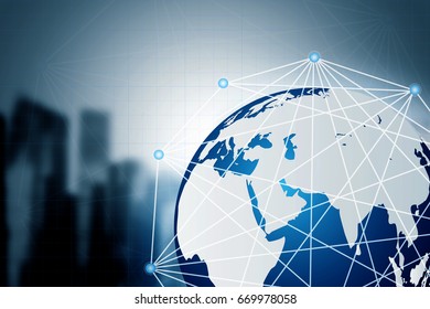 Social media with telecommunication technology, on abstract blurre cityscape background, Connected lines. telecommunication concept. Best Internet Concept. Mixed media