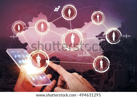 social network of china and transparent smart phone, abstract image visual
