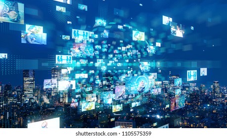Social network and city. - Shutterstock ID 1105575359