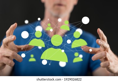 Social network concept between hands of a man in background - Shutterstock ID 1929026822