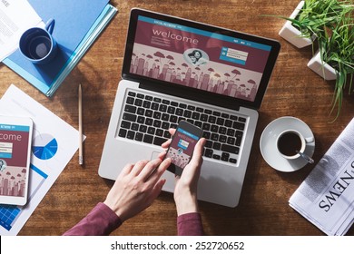Social network user login, website mock up on computer screen, tablet and smartphone - Shutterstock ID 252720652