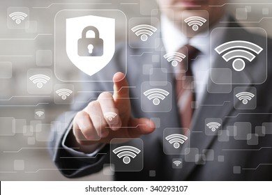 Social Network Wifi Business Button Locked Shield Security Virus