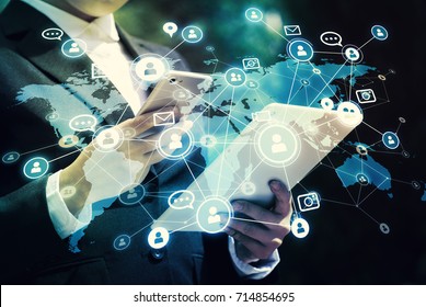 Social networking service concept. Global communication network.