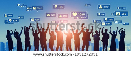 Social networking service concept. Group of people. SNS marketing. App notification.