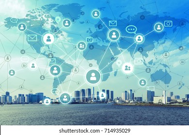 Social networking service concept. Worldwide connection. Mixed media.