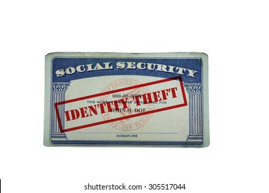 Social Security Card With Identity Theft Text, Isolated On White                               