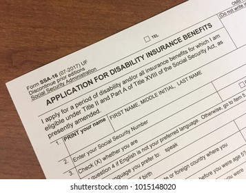 Social Security Disability Insurance Application Sitting On A Desk.