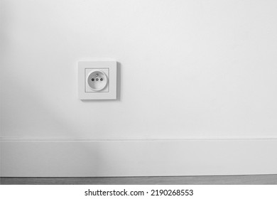 socket on white wall with copyspace, electrical planning, convenient, euro sockets. Power sockets, closeup. Electrical supply