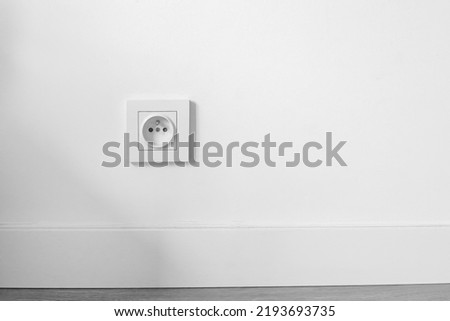socket on white wall with copyspace, electrical planning, convenient, euro sockets. Power sockets, closeup. Electrical supply, selective focus
