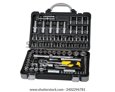 Socket wrench set in plastic case.