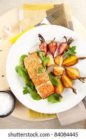 Sockeye Salmon Baked With Various Root Vegetables