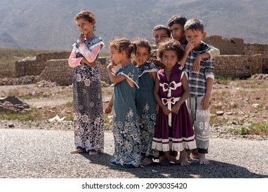 Socotra, Yemen - October 19, 2021: Group Of Young Children In A Small Village