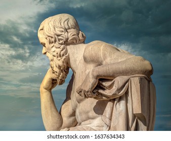 Socrates The Ancient Greek Philosopher And Thinker Under Impressive Sky, Athens Greece