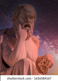 Socrates The Ancient Greek Philosopher And Thinker Under Starry Night Sky, Athens Greece