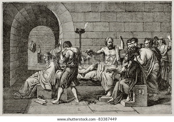 ソクラテスの死の古いイラスト ダビデの版画の後 パリのマガシン ピトレスクに掲載 1840年 の写真素材 今すぐ編集