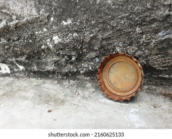 Soda Bottle Cap On Old Cement Floor Gray Cement Wall