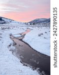 Soda butte creek at dawn with snow, yellowstone national park, unesco world heritage site, wyoming, united states of america, north america