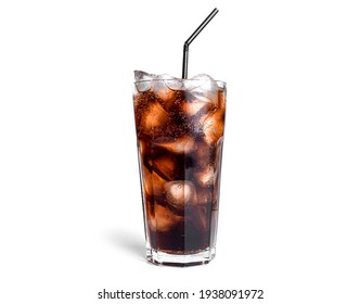 Soda with ice in a transparent glass isolated on a white background. High quality photo