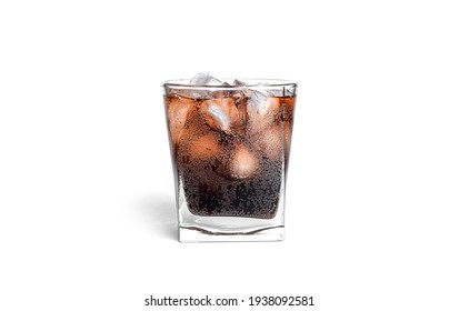 Soda With Ice In A Transparent Glass Isolated On A White Background. High Quality Photo