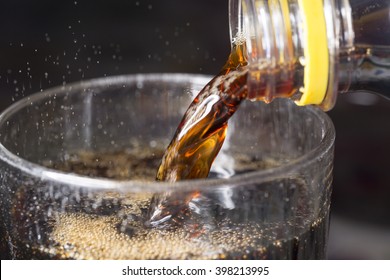 Soda Pouring Into Glass Close Up