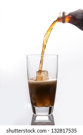 Soda Pouring Into Glass On White Background