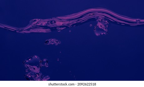 Soda Water Bubble Splashing And Floating Drop. Represent Sparkling And Refreshing. Close Up Soda Water Bubbles Floating Up To Top Of Water Surface On Black BG. Splashing Carbonate Drinks Refreshing.