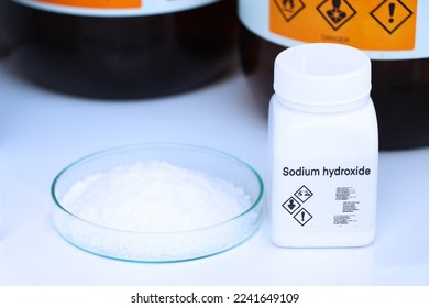 sodium hydroxide in bottle , chemical in the laboratory and industry, Chemicals used in the analysis