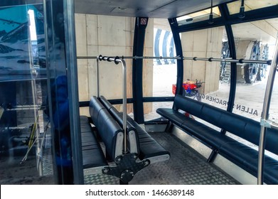 SOELDEN, AUSTRIA, January 09 2018: A View To The Interior Of New Modern Ski Lift Cabin In Soelden, Austria.