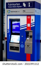 Soest, Germany - August 08, 2021: Train Station Ticket Machine In Germany