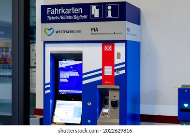 Soest, Germany - August 08, 2021: Train Station Ticket Machine In Germany