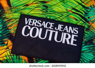 Soest, Germany - August 20, 2021: Versace Jeans Couture Logo On Clothes.