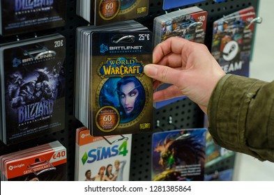 Soest, Germany - January 8, 2019: World of Warcraft Cards for sale in the shop.