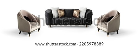 Sofa and armchairs  half set isolated  on white background