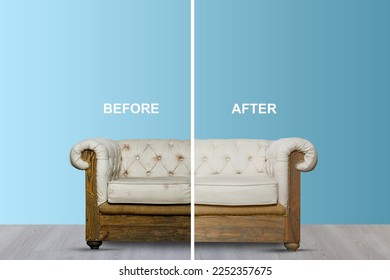 Sofa before and after dry-cleaning in room - Shutterstock ID 2252357675