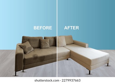 Sofa before and after dry-cleaning in room - Shutterstock ID 2279937663