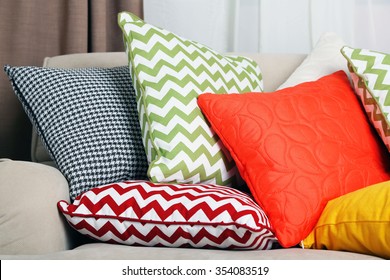 Sofa With Colorful Pillows In Room