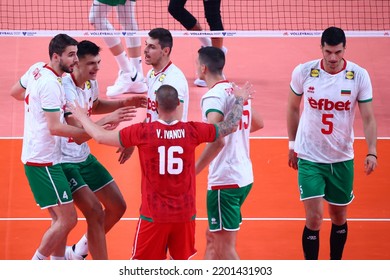 Sofia, Bulgaria - 24 June, 2022: Team Of Bulgaria Is Seen Celebrating During A Volleyball World Championship Group Stage Match Between Bulgaria And Australia.