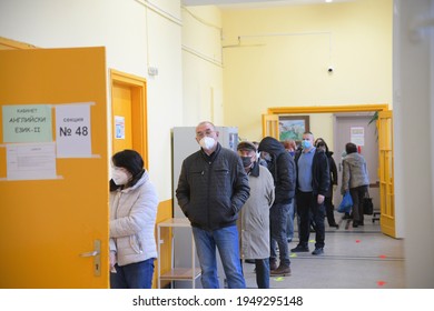 Sofia, Bulgaria - Apr 4 2021: A Queue In Front Of The Voting Section