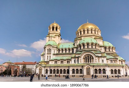 SOFIA ,BULGARIA- APRIL 30,2019: 
Alexander Nevsky Cathedral in Sofia, Bulgaria  in a Sunny Summer Day
