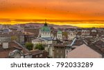 Sofia Bulgaria Beautiful sunset over Temple St. St. Cyril and Methodius against the backdrop of Vitosha Mountain