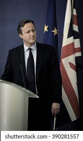 Sofia, BULGARIA - December  3, 2015: British Prime Minister David Cameron, attends news conference at the Council of Ministers headquarters in Sofia, Bulgaria, on December 3, 2015.