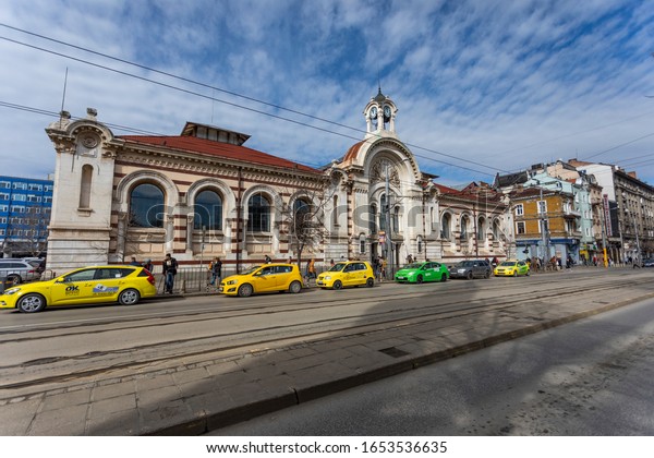Sofia, Bulgaria -\
February 23, 2020: Halite is a covered market in the centre of\
Sofia, the capital of Bulgaria, located on Marie Louise Boulevard.\
It was opened in 1911.