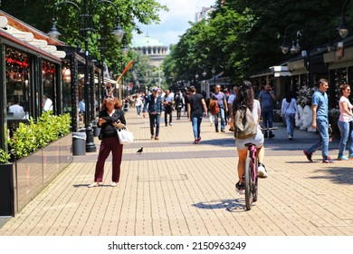 Sofia, Bulgaria - January, 2022: The People Of Bulgaria And The Outdoors In Its Capital.