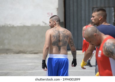 Sofia, Bulgaria - Jun 10 2021: A participant preparing for the boxing match during the prisoners tournament