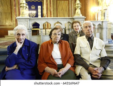 Sofia, Bulgaria - May 18, 2017: Survivors From The Holocaust Attend A Ministry In The Synagogue In Sofia